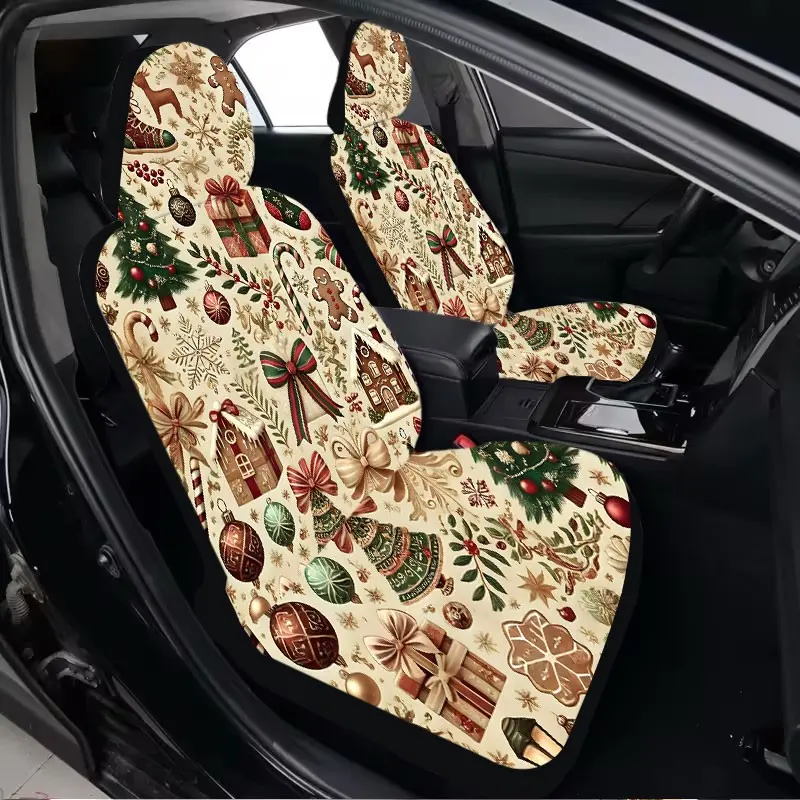 [Car Seat Covers Full Set] Universal Car Seat Covers for 5 Seats | Breathable Washable Car Seat Protector Christmas Tree Gift Box Gingerbread Pattern Car Seat Sun Cover Car Seat Covers Front Seats 2 Pieces Stylish Auto Interior Decoration