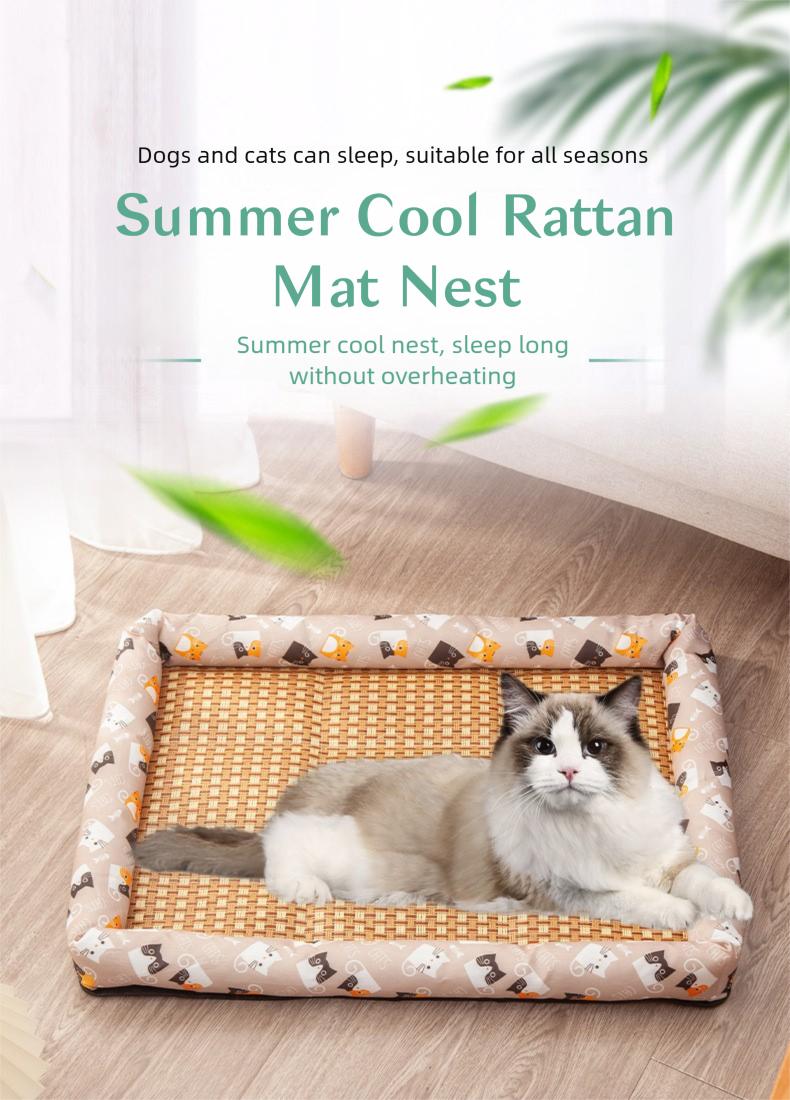 Cool Your Pet Naturally!Rattan Cooling Mat, Ice Silk Surface, Non-Slip, Anti-Scratch, for Crates, Sofas & Travel