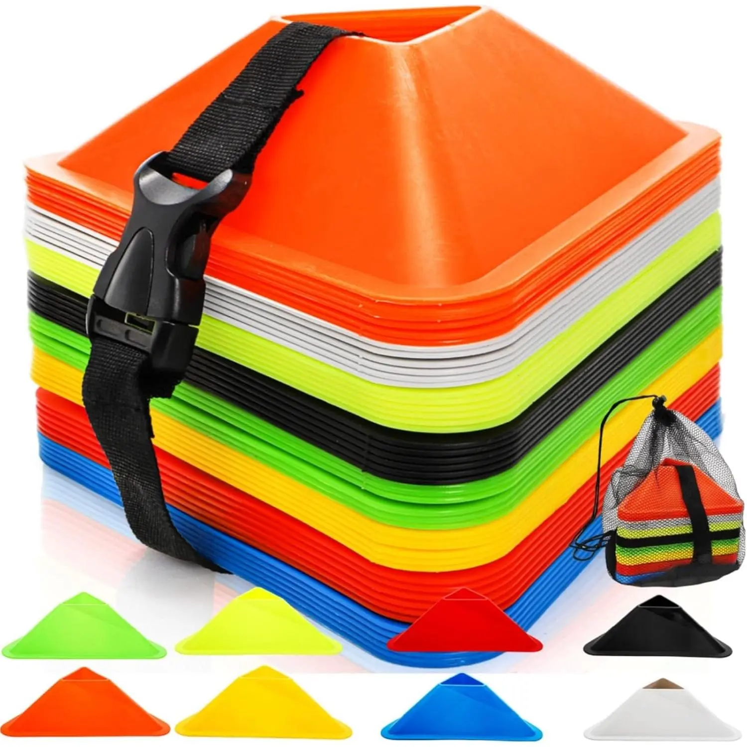 48 Pack Soccer Cones for , Flexible Agility Disc Cones with Carry Bag and Strap, Mini  Practice Equipment for Football Basketball Drills (8 Colors)