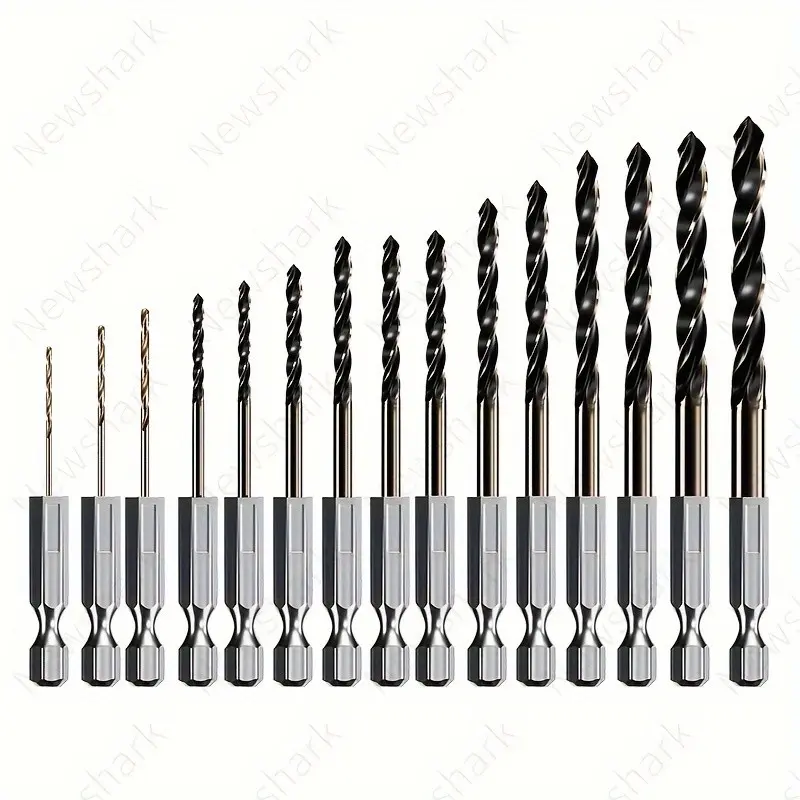 15-Piece Cobalt Drill Bit Set, Drill Bits Kit, 1/4" Quick-Change Hex Shank Impact Rated HSS Drill Bits for Hard Metal, Stainless Steel, Wood, Plastic, Aluminum