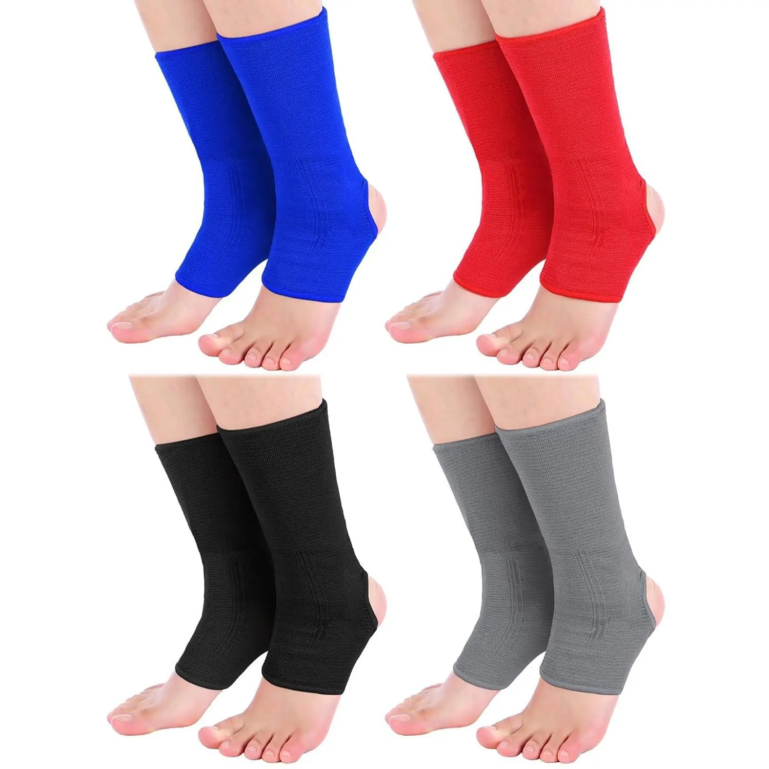 4 Pairs Muay Thai Ankle Wraps MMA Compression Foot Sleeve Ankle Braces Sock Support for Men Women Kickboxing Martial Arts Gym Running Sports(Black, Red, Blue, Gray),summervibes