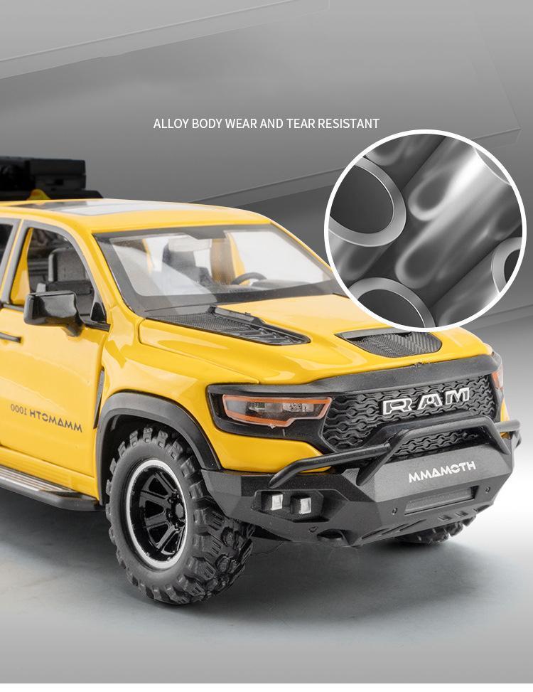 1:32 DODGE Mammoth 1000 TRX Alloy Pickup Car Model Diecast Metal Off-road Vehicle Model Sound and Light Simulation Kids Toy Gift