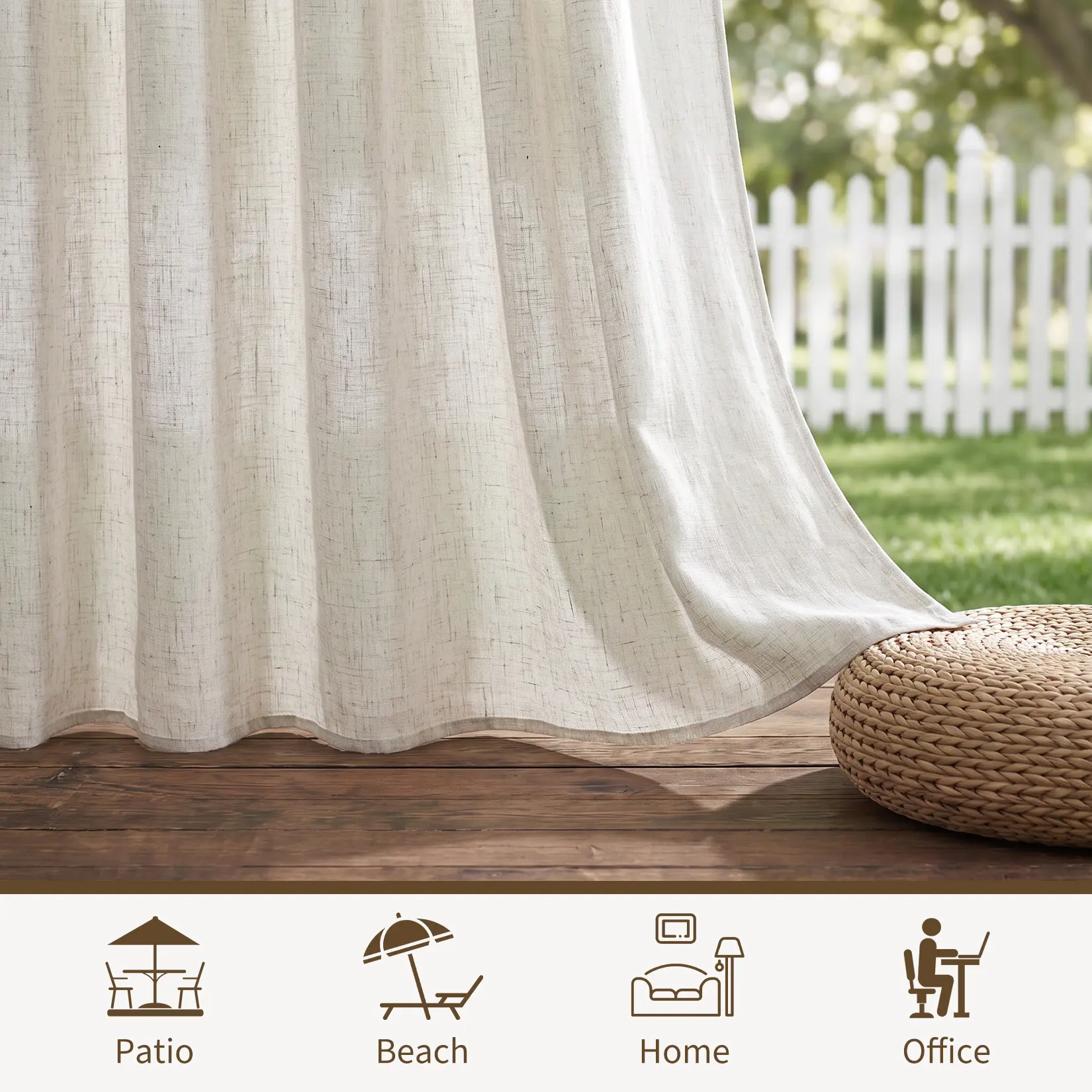 2-Pack Outdoor Sheer Curtains, 52 x 108 Inch Linen-Look Tab Top Panels for Patio, Pergola, Gazebo and Porch, Off White