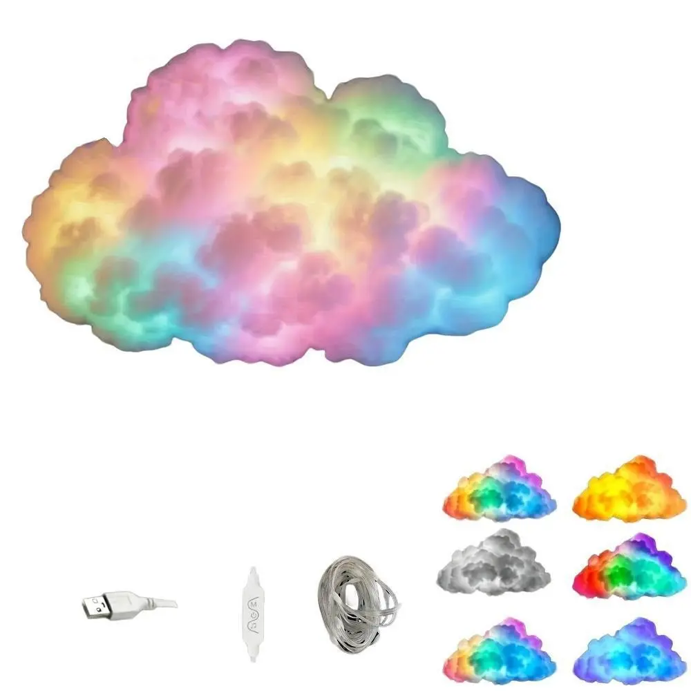 USB Powered 3D Thundercloud Lamp, Colorful Ambiance Light, Button Control, Multi-Color Fantasy Design, RGB Music Sync, Sound Sensor, DIY Hanging Decor