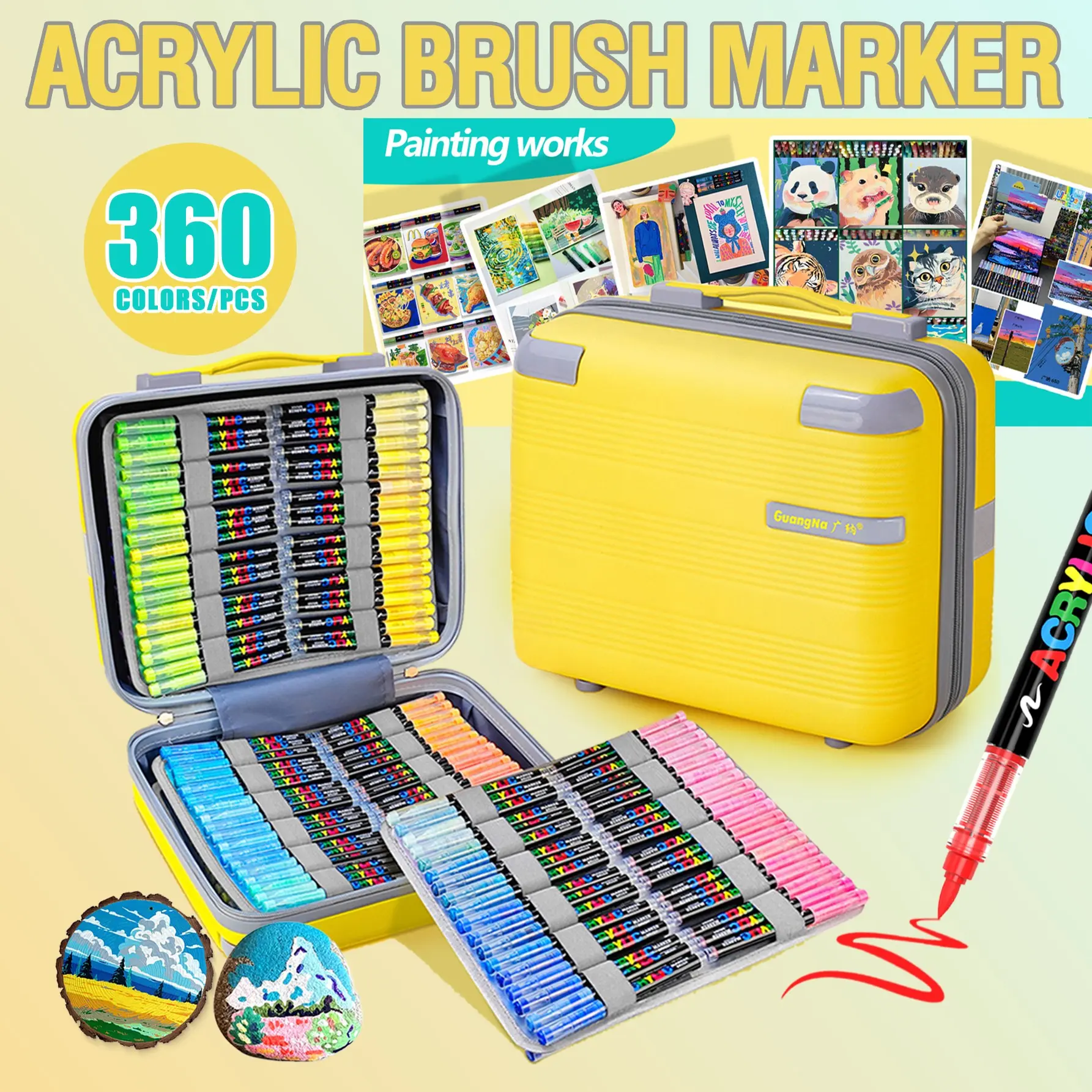360 Color Acrylic Paint Soft Tip Marker Set, Waterproof Quick Dry Markers, Creative DIY Drawing Graffiti Stickers Poster, Art Design Gift Stationery