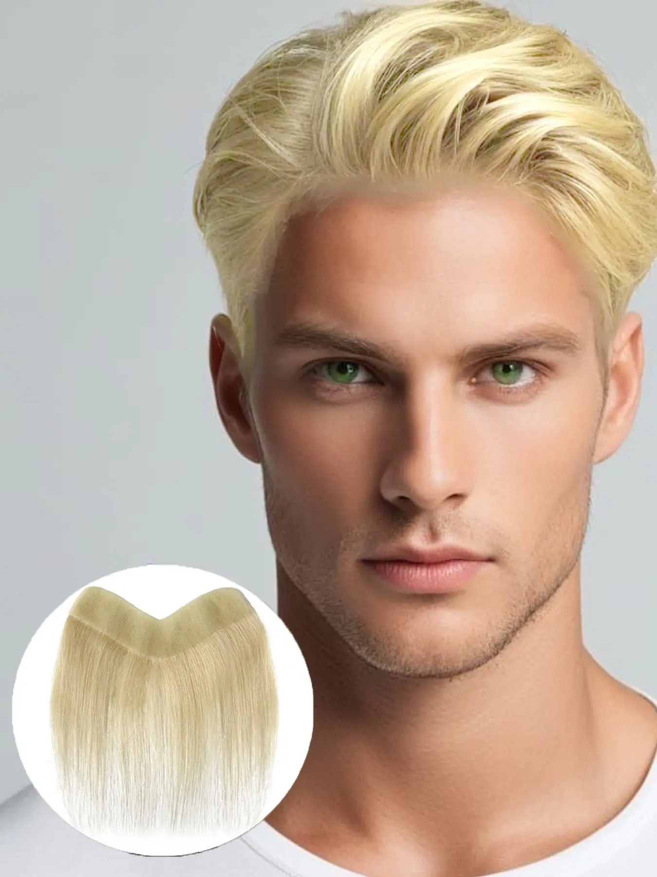 Forehead Hairline Toupee for Men - PU Base Human Hair Hairpieces V-looped Front Hair Topper for Receding Natural Hairline Replacement Systems, Blonde #613 Color, Hand-Tied