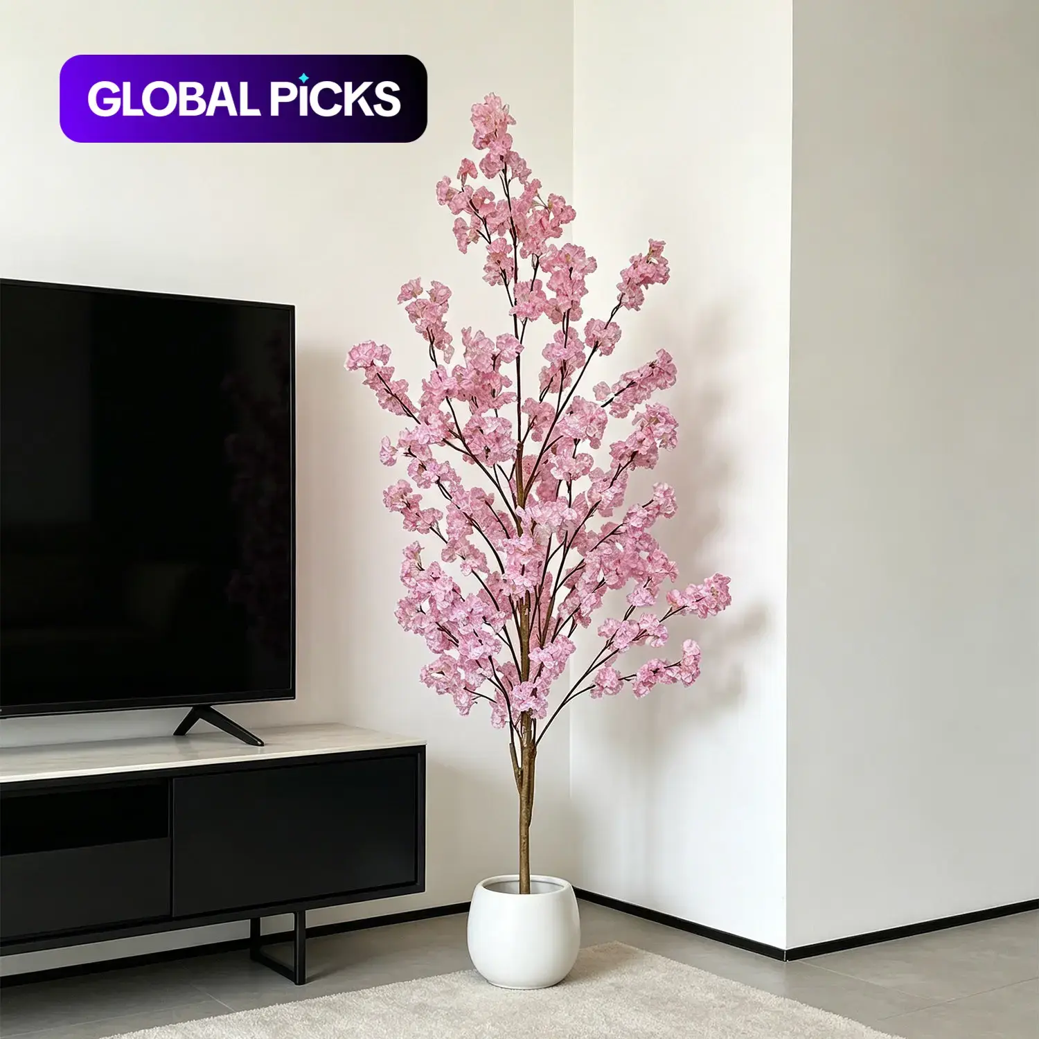1pcs 100-220cm Artificial Pink Cherry Tree, Realistic Fake Plant for Home Decor, Modern Style, suitable fot living room Office Wedding Valentine's Day Christmas Decoration