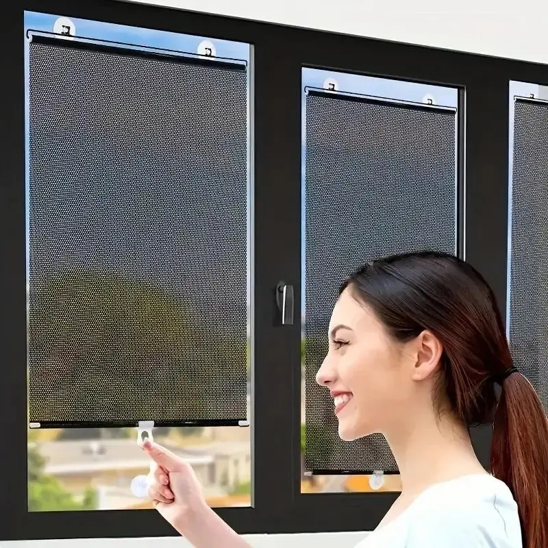 Drill-Free Retractable Design Heat Insulation Sun Shade, Suction Cup Mount Installation, Window Cover for Kitchen and Living Room, Versatile Use, Easy to Use Glass Window Protector