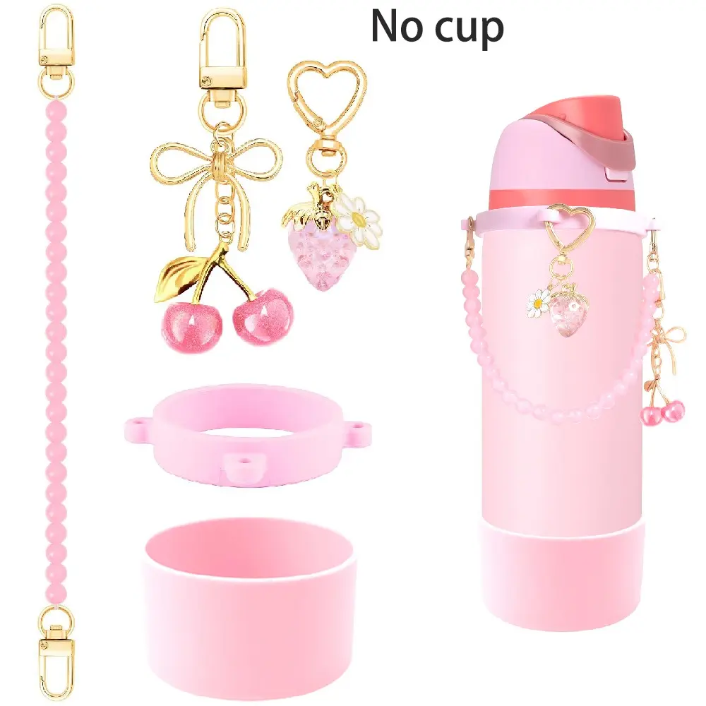 5pcs Tumbler Accessories Set for 16oz 19oz 40oz 30oz Cups, Silicone Protective Boot, Handle Bead Chain, Cherry Strawberry Charm, Cup Decor Kit, Drink Protector