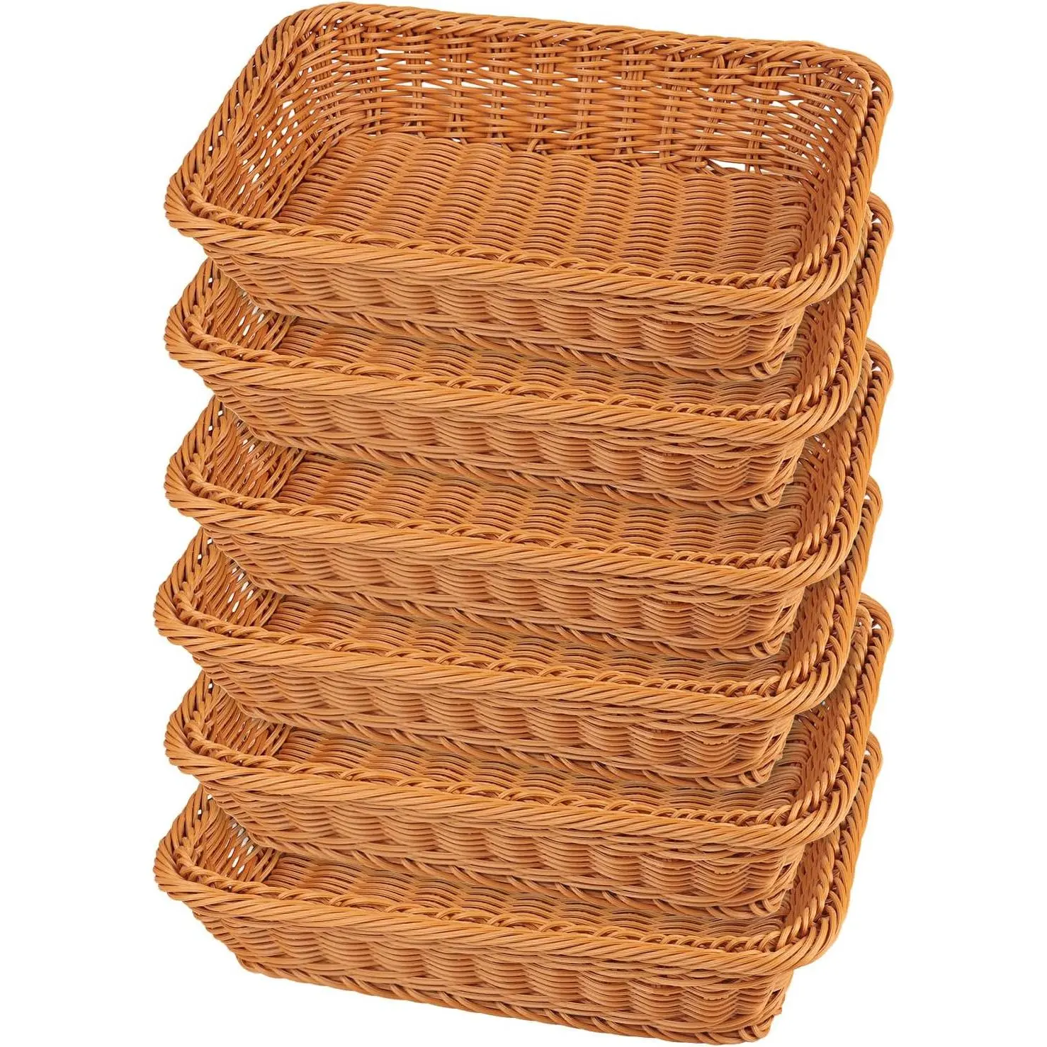 6 PCS 12x8 Inch Wicker Bread Basket, Woven Serving Basket, Tabletop Food Serving Basket for Restaurant, Bakery, Family Party, Hotel, Fruits, Vegetables and Snacks, Brown