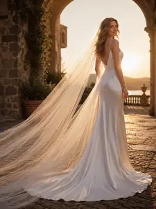 Luxurious long cathedral-length wedding veil (with comb)—a long, sheer tulle veil for brides, suitable for beach or church weddings, bachelorette parties, and wedding photography; an elegant bridal headpiece, Trailing Veil, Wedding Veils for Brides