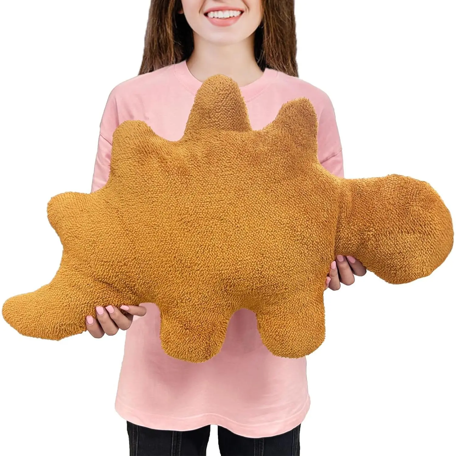 Large Soft Texture Food-Theme Dinosaur Chicken Nuggets Plush Throw Pillow, Halloween-Christmas Unisex Birthday Gift for Boys Room, Funny Couch Decoration Stuffed Plushie