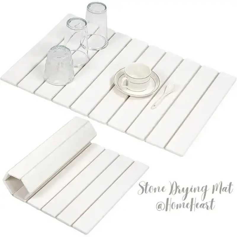 Large Diatomaceous Earth Dish Drying Mat 24 6 ", Super Absorbent & Heat Resistant, Eco-Friendly Diatomite Stone Mat for Kitchen Counter, White Marble Pattern, Suitable for Tableware & Stainless Steel Kitchenware, Cup Drying Mat