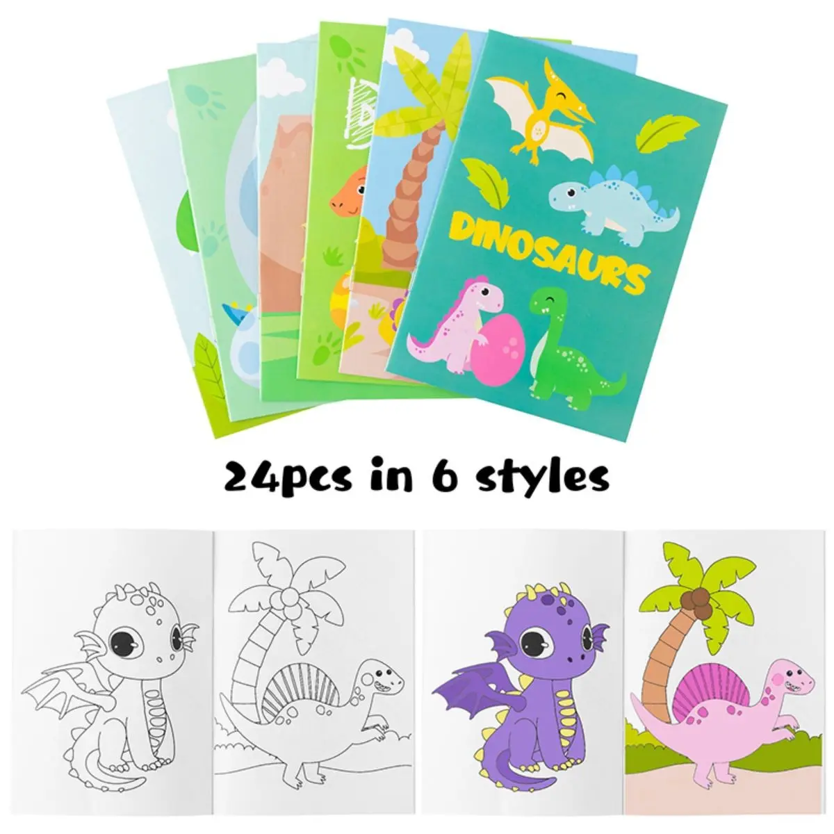 24pcs DIY Filling Dinosaur Pattern Coloring Book, Practice Color Booklet for School, Drawing Party Game, Christmas Birthday Gift