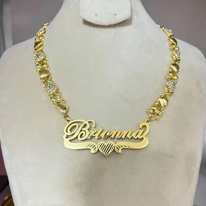 Personalized Double-Layer Necklace with Custom Letter Shape Name, Classic Brass Pendant on a Heart-Shaped Chain, Anniversary Gift Costume Jewelry gf for, Brass Metal, Unisex Wear, Gifts For Girlfriend, Gf Gift men