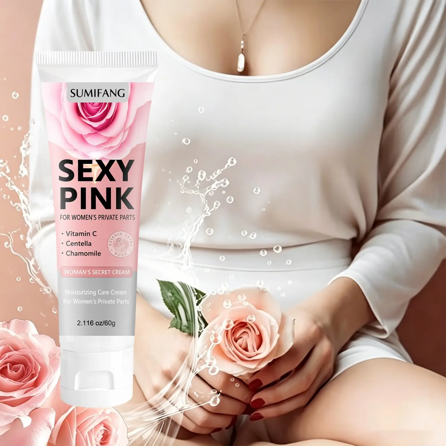 SUMIFANG Intimate Moisturizing Cream for Women (60g) – Rose Extract + Jojoba Oil + Vitamin C – Nourishing Body Care – Provides all-day nourishment for intimate skin, restores elasticity and radiance, and offers gentle care to boost confidence.