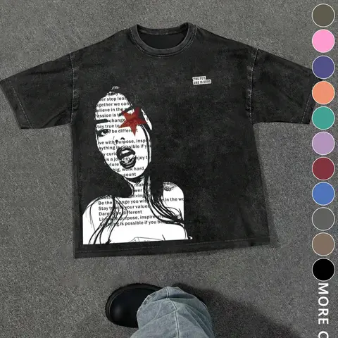 Unisex Street Style Figure Print Cotton Round Neck T-Shirt, Streetwear Y2K Fashion Graphic Tee for Couples, Casual Daily Wear