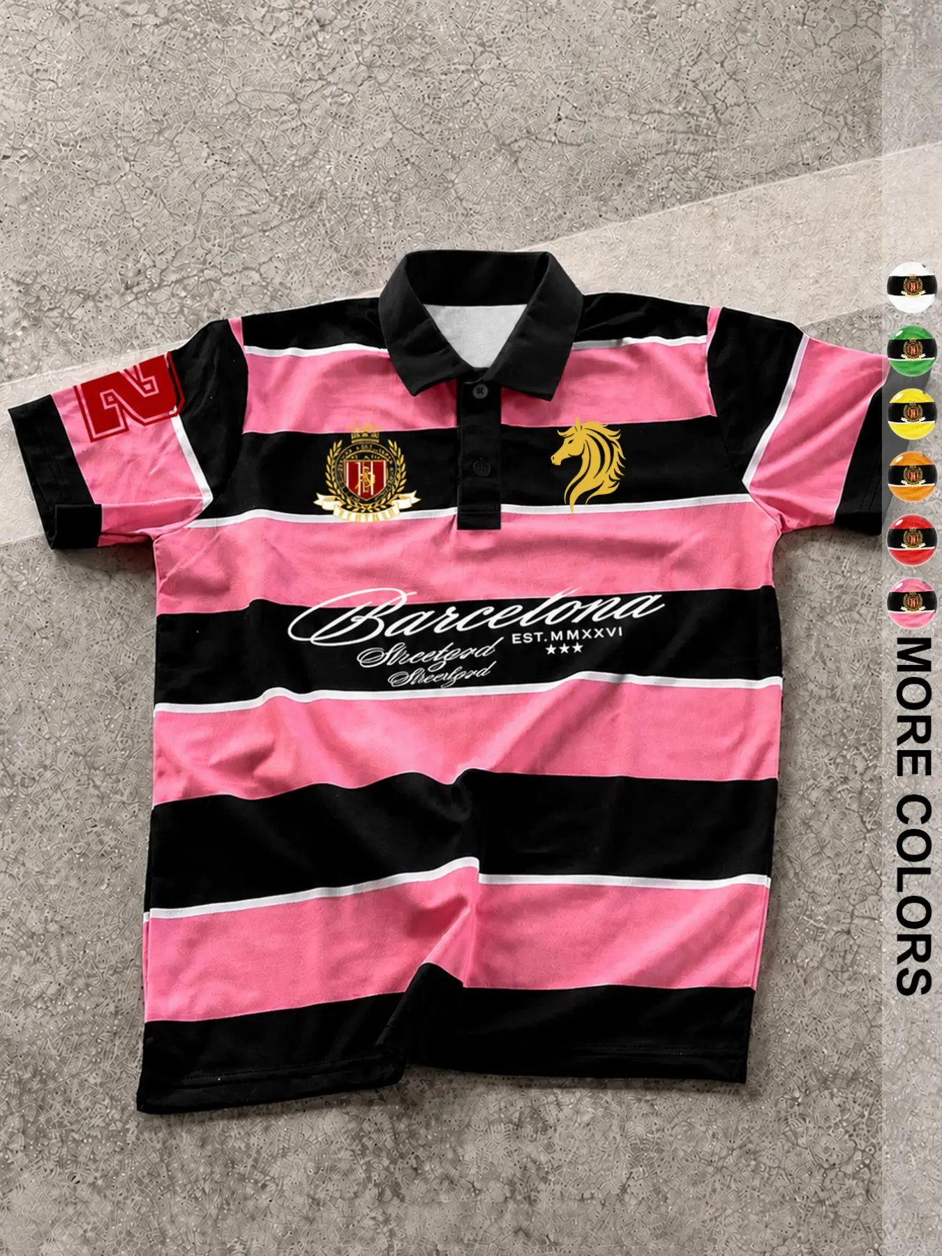 Men's Short Sleeve Polo Shirt, Classic Striped, Personalized Letter Print, Casual Fashion, Comfortable Fit, Summer