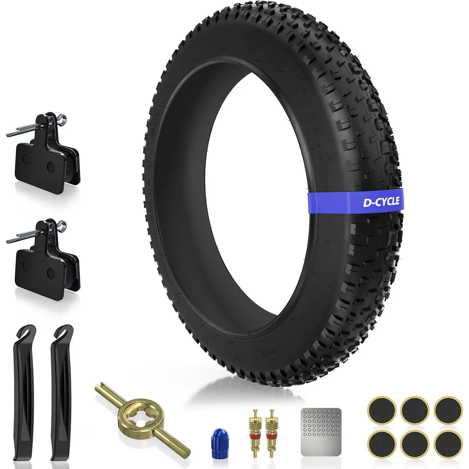 20x4.0 Fat Tire for E-Bike, 20 Inch Electric Bike Tire, All Terrain Puncture Resistant MTB Tire for Snow Sand Off Road Trail Riding, with Brake Pads & Installation Repair Accessories Bundle