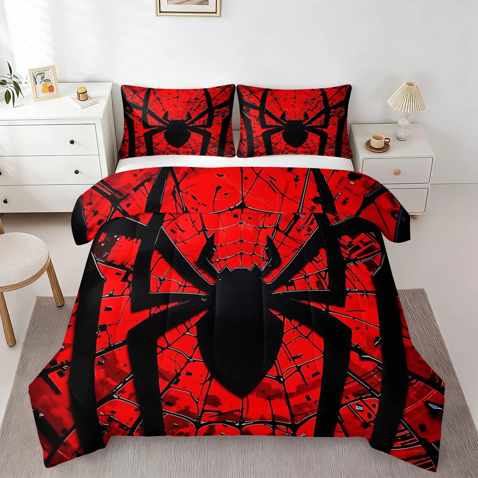 Cool Spider Comforter Set, Boys Themed Bedding Set, 1 Quilt & 1/2 Pillowcase, No Pillow Insert, Soft All Season, Trendy Home Decor for Teen Kids Bedroom, Ideal Birthday Holiday Gift
