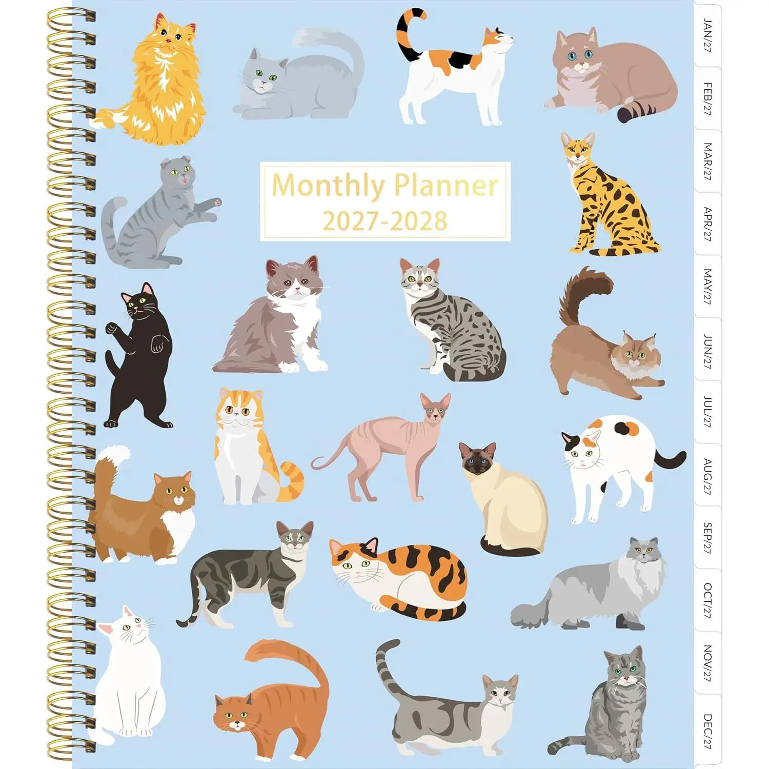 2027-2028 Monthly Planner - 2 Year Monthly Planner/Calendar 2027-2028, JAN 2027 – DEC 2028, 24 Months Calendar Planner, 9" x 11", Holidays, Tabs, Double-Side Pocket, Thick Paper - Cute cats