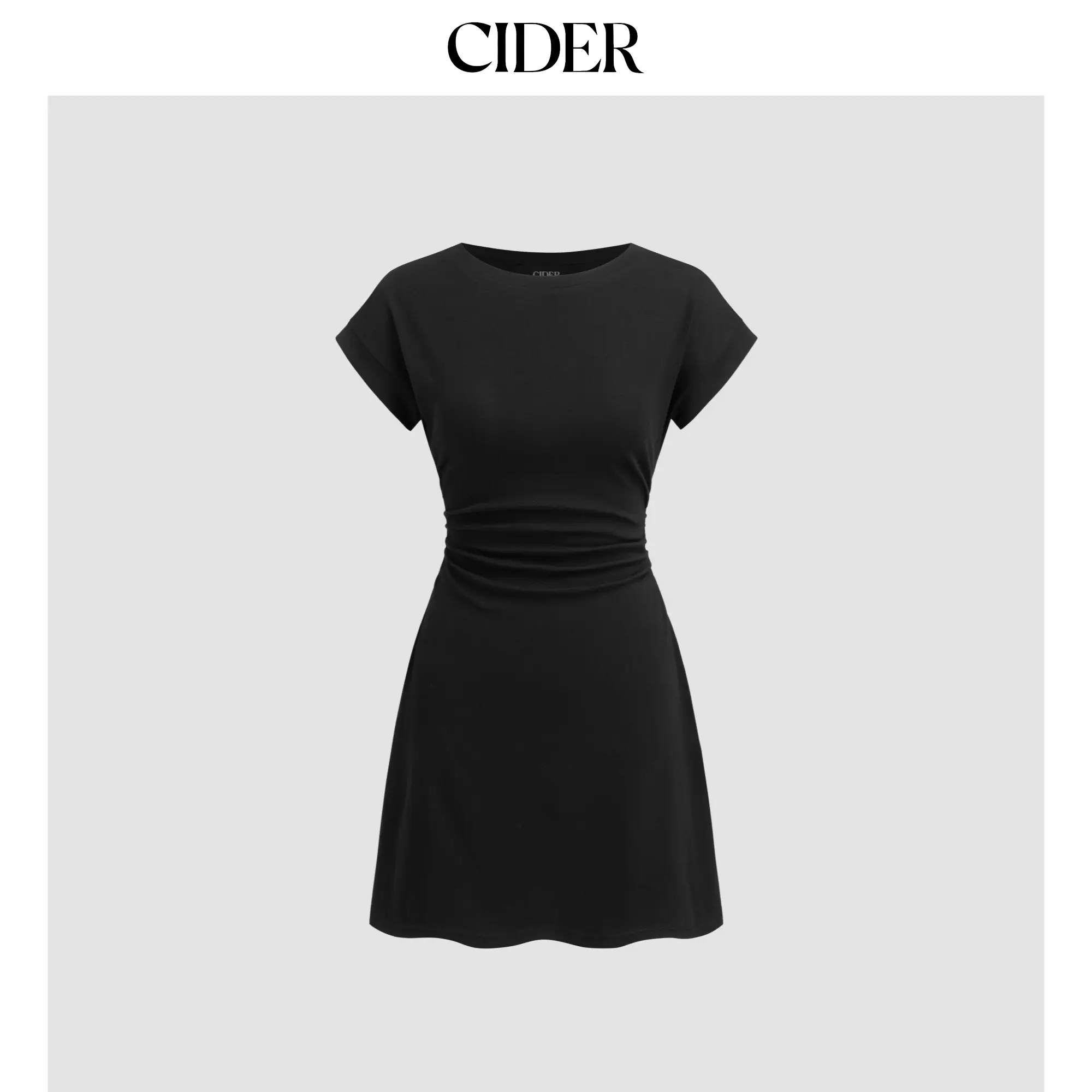 Cider Cotton-blend Round Neckline Ruched Mini Dress Crewneck Womenswear SohoChic