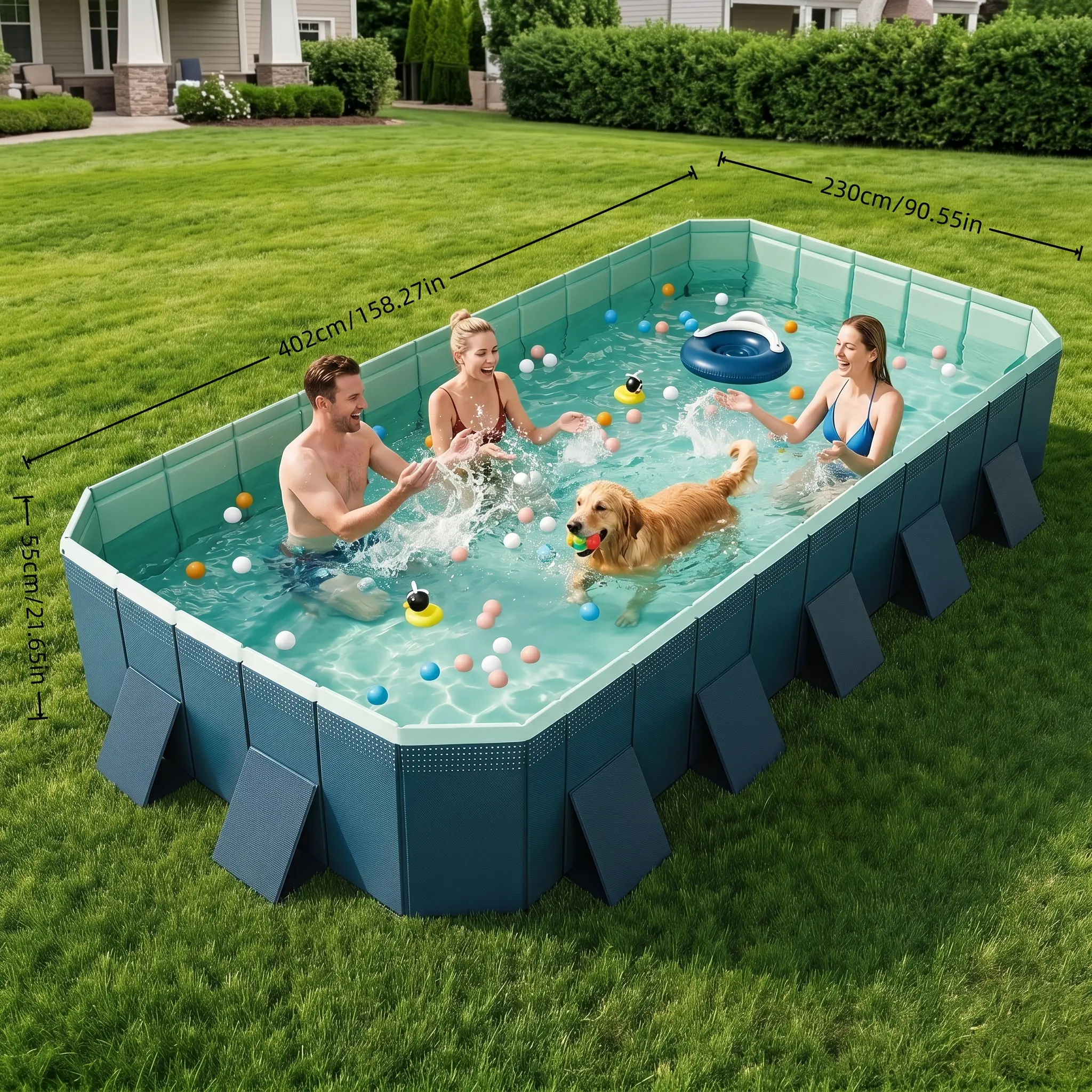 Thickened, Durable, Heavy-Duty Frame Non-Inflatable Ground Swimming Pool, 157.5-Inch Super-Large Water Play Pool, Suitable for Backyard, Outdoor And Garden Use, Easy to Install, Perfect for Family Relaxation, Play And Cooling in Summer