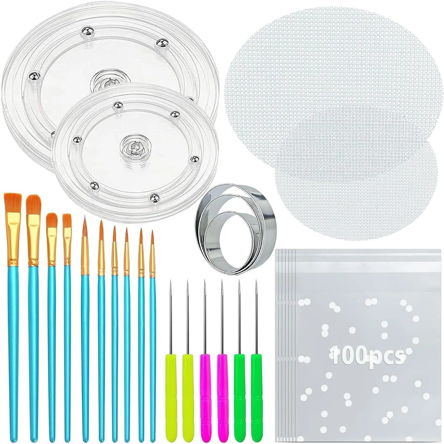 123 PCS Cookie Decorating Kit Supplies Including Acrylic Turntable Decoration Brushes Scribe Needle Bags for Cookie Cupcake Cake Decoration