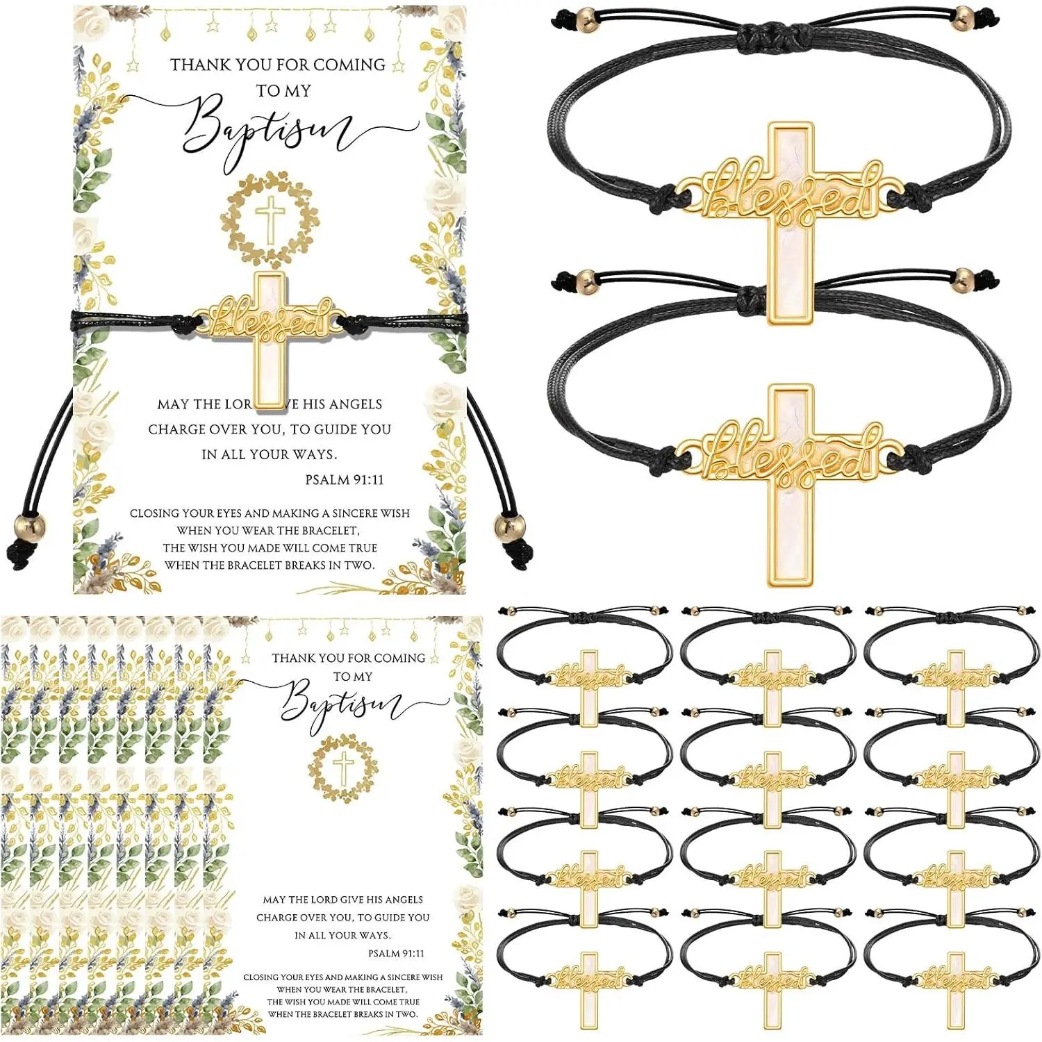 Tondiamo Baptism Party Favors for Guests Bulk Baptism Blessed Cross Bracelets Bulk Christening First Communion Party Favors Religious Bracelets with Thank You Cards for Baby Shower Souvenirs