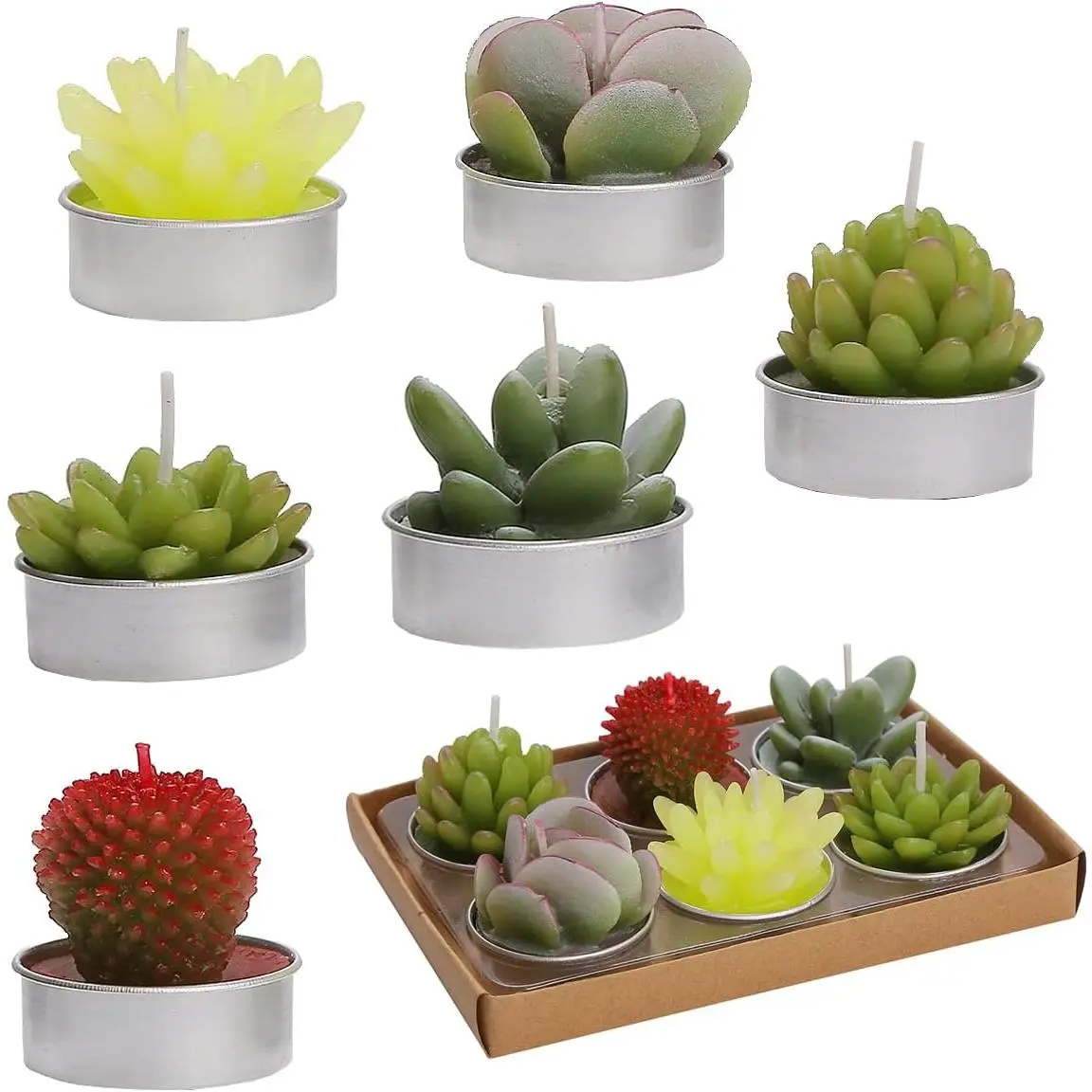 6 count Cactus Tealight Candle  Delicate Succulent Cactus Candles  Lights  for Birthday Party Wedding   Decor Gifts (6pcs Cactus Candles)