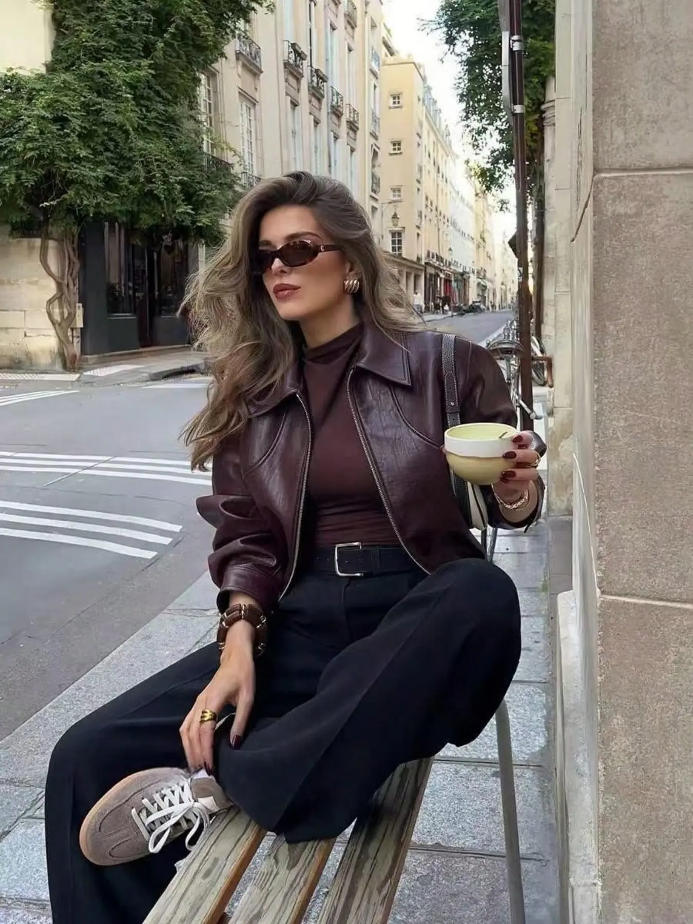 Manni Grunge American Retro Simple Cool Turn-Down Lapel Zipper Wine Jacket Short Coat Women, Fashionable Outerwear for Daily Casual Wear