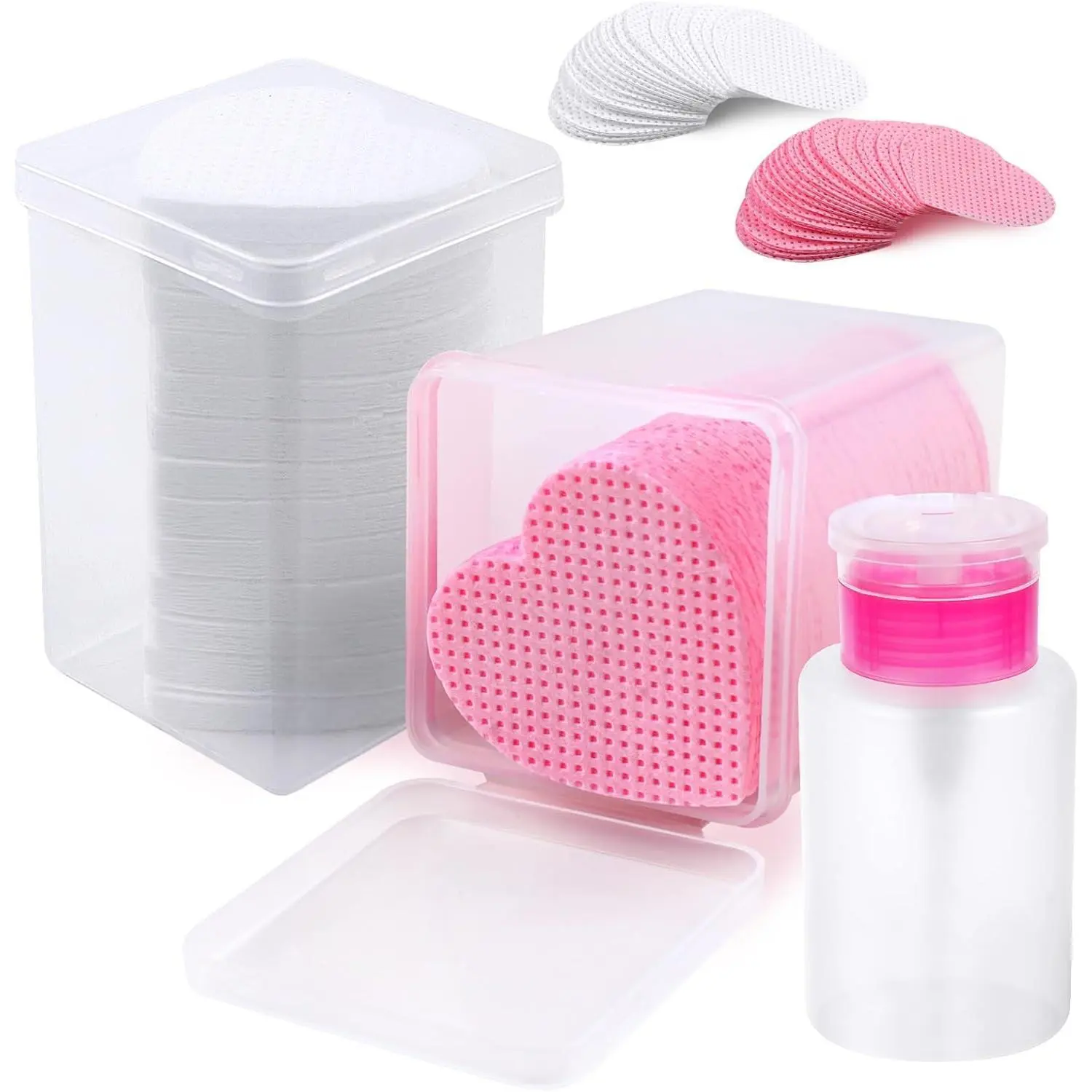 400 Pieces Nail Cotton Pads,1 Pull-Down Pump Dispenser Bottle, Super Absorbent Soft Non-Woven Eyelash Glue Wipes,Lash Extensions Glue Cleaning Wipes Nail Salon Supplies (Pink and White 2)