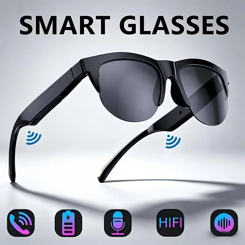 Open Ear Smart Wearable Bluetooth Sunglasses for Men - Built-in Music Player, Hands-Free Voice Call Audio - Outdoor Eyewear for Driving, Cycling, Smart Glasses