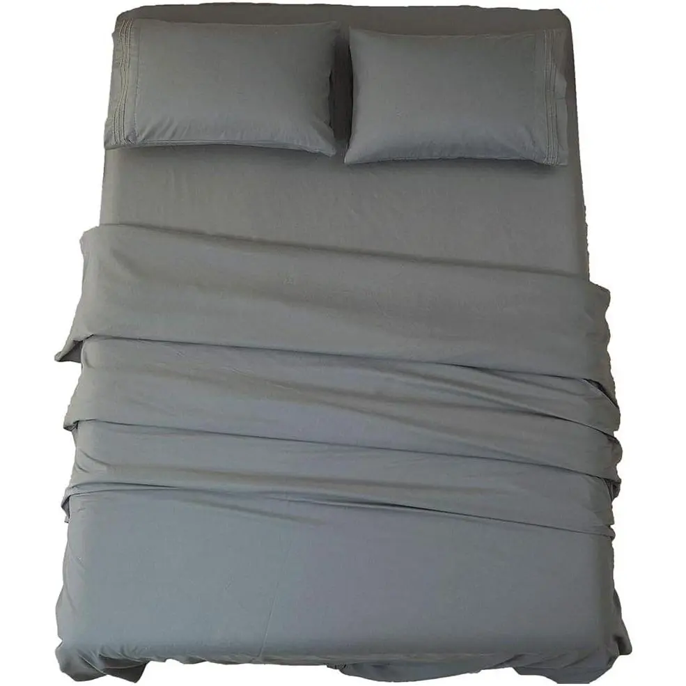 Bed Sheet Set Soft Microfiber 1800 Series Luxury Sheets 16-Inch Deep Wrinkle and Hypoallergenic-4 Piece(Queen Dark Grey)