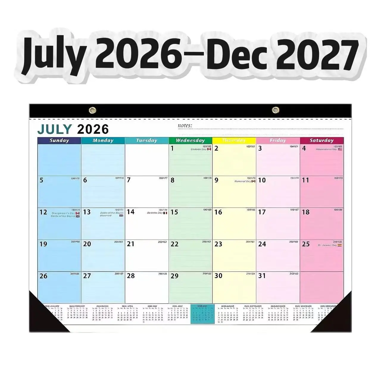 Desk Calendar 2026-2027 - Ougesi 18 Month Desk Top Calendar July 2026 - Dec 2027,17x12 Academic Desk Calendar with Thick Paper, Calendar Design, Large Blocks for Home & Office (Colorful)