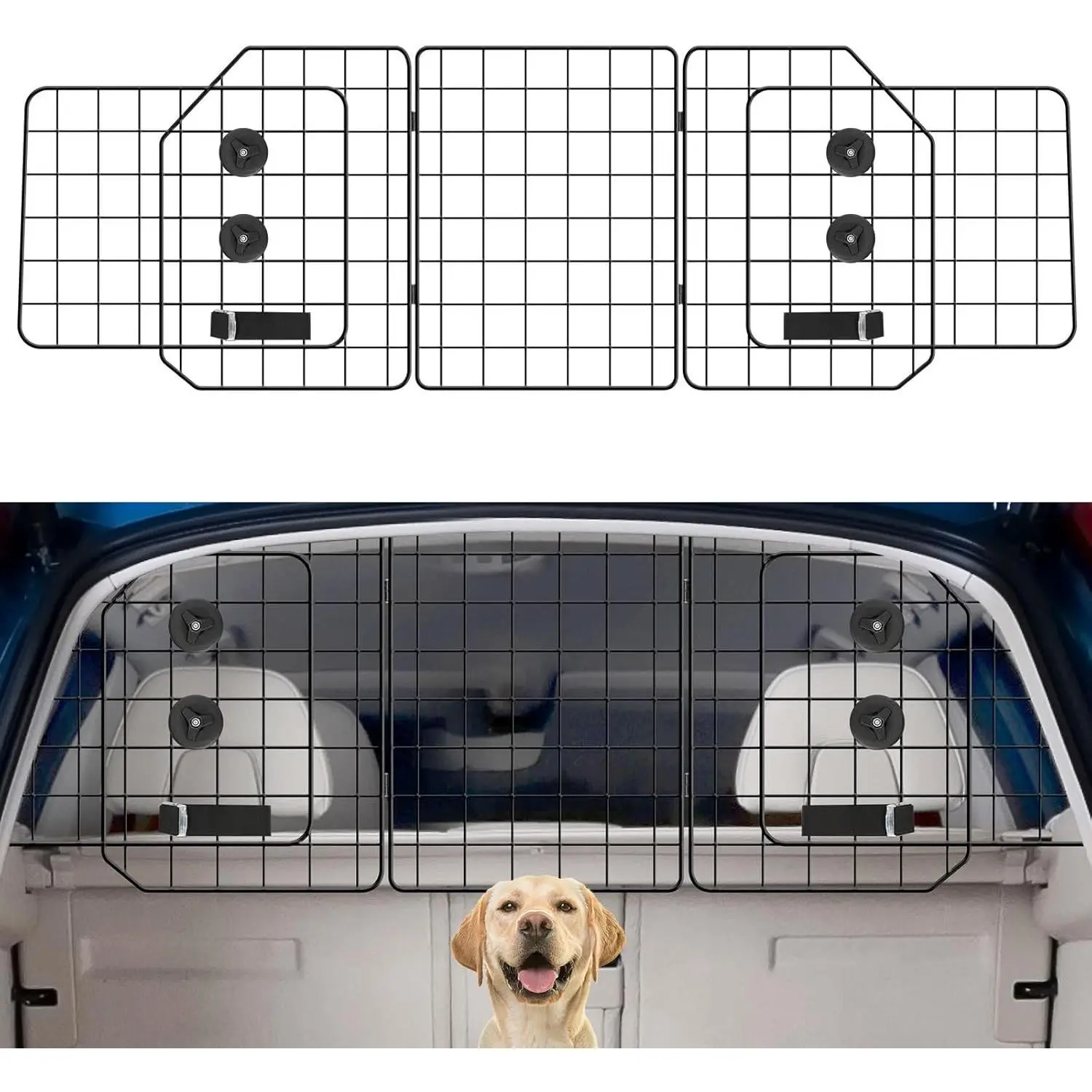 Adjustable Dog Barrier for SUV, Universal Pet Divider Gate for Trunk Cargo Area, Heavy-Duty Wire Mesh Back Seat Dog Separator Guard Net, Safety Travel Accessories for Vehicles