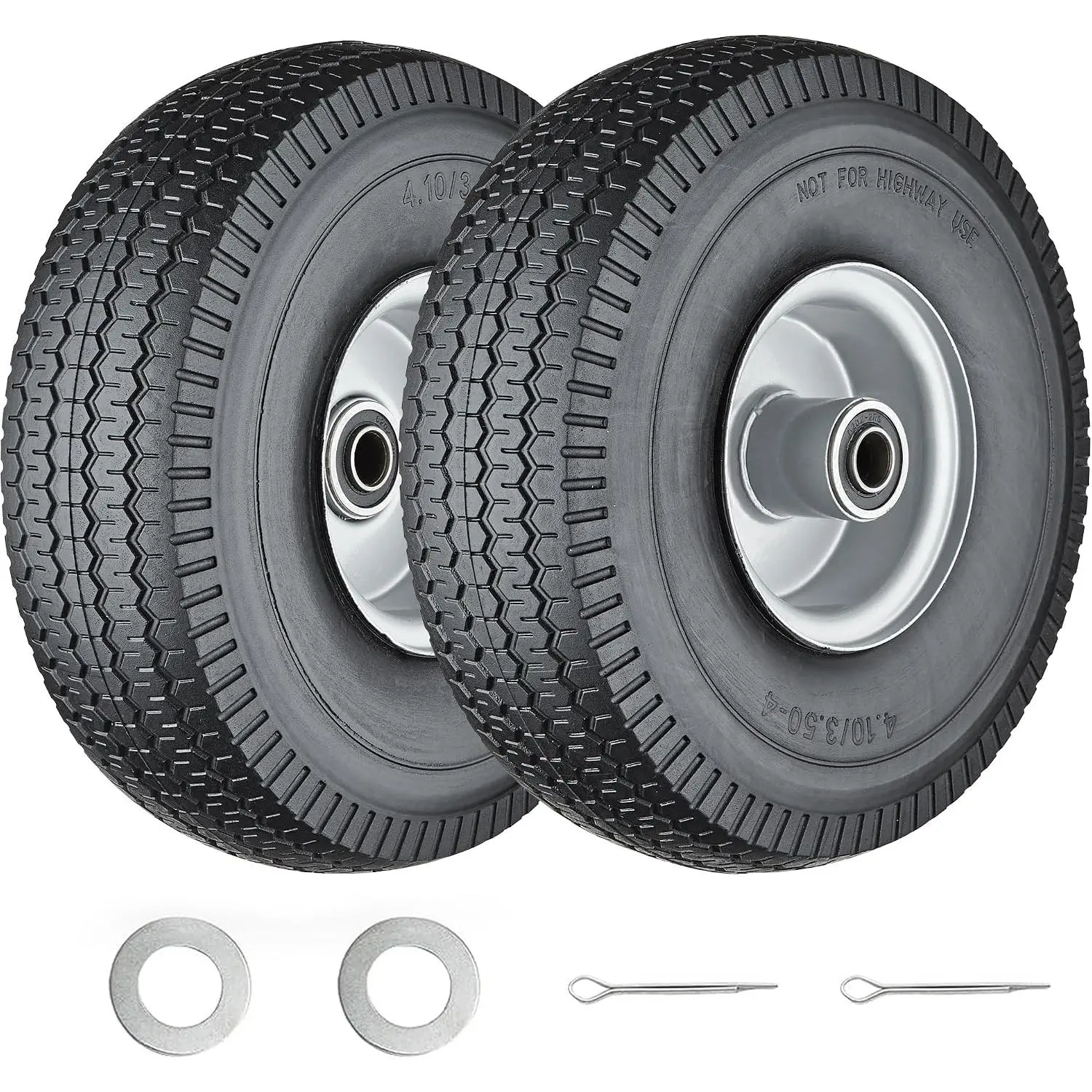 4.10/3.50-4 Tire and Wheel Flat Free,4.10/3.50-4 Tires with 5/8"Axle Bore Hole, 10 Inch Tires and Wheels for Hand Truck Dolly Wagon Cart Wheelbarrow - 2Pack
