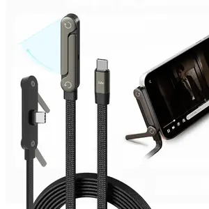 240W Fast Charging Type-C Cable with Foldable Adjustable Phone Stand, Braided Gaming Charger Cord for Hands-Free Video & Game Play
