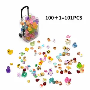101-piece Mini Resin Animal Set including 1 storage suitcase and 100 animal figurines, luminous mini ornaments, reward gifts, suitable for home decor, Cute Desktop Decoration, party favors, DIY crafts and bathroom toys