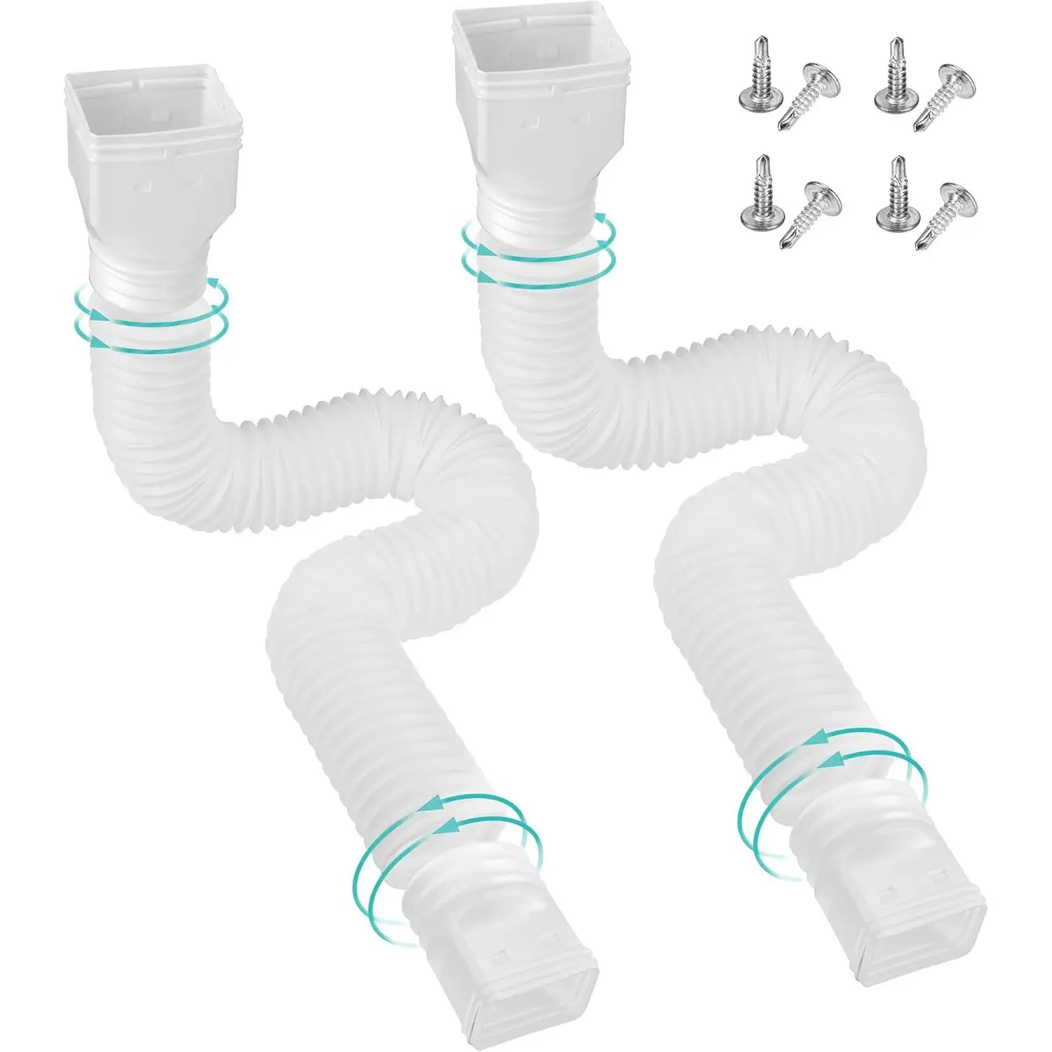 2 Pack Rain Gutter Downspout Extensions Flexible,Downspout Extender Diverter Extendable from 21" to 58". Drain Pipe Connector Extendable for  Residential Downspouts (White)