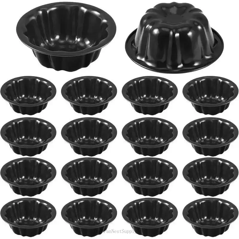 16 count 4 Inches Fluted Mini Cake Pan Nonstick Fluted Cake Pan Carbon Steel Tube Metal Tube Oven Baking Mold with Flower Shape for Cupcake (Black)CC43PanNestSupply