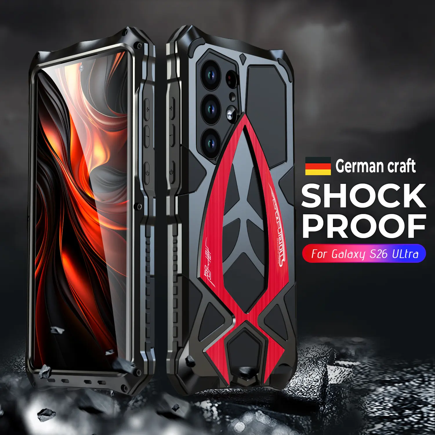 Luxury Metal-Silicon Full Protect Armor Case for Samsung Galaxy S26 Ultra 5G (S26U) Smartphone, Shockproof Heavy-Duty Defender Cover with Glass Screen Protector for Handheld Cellphone Devices Protection