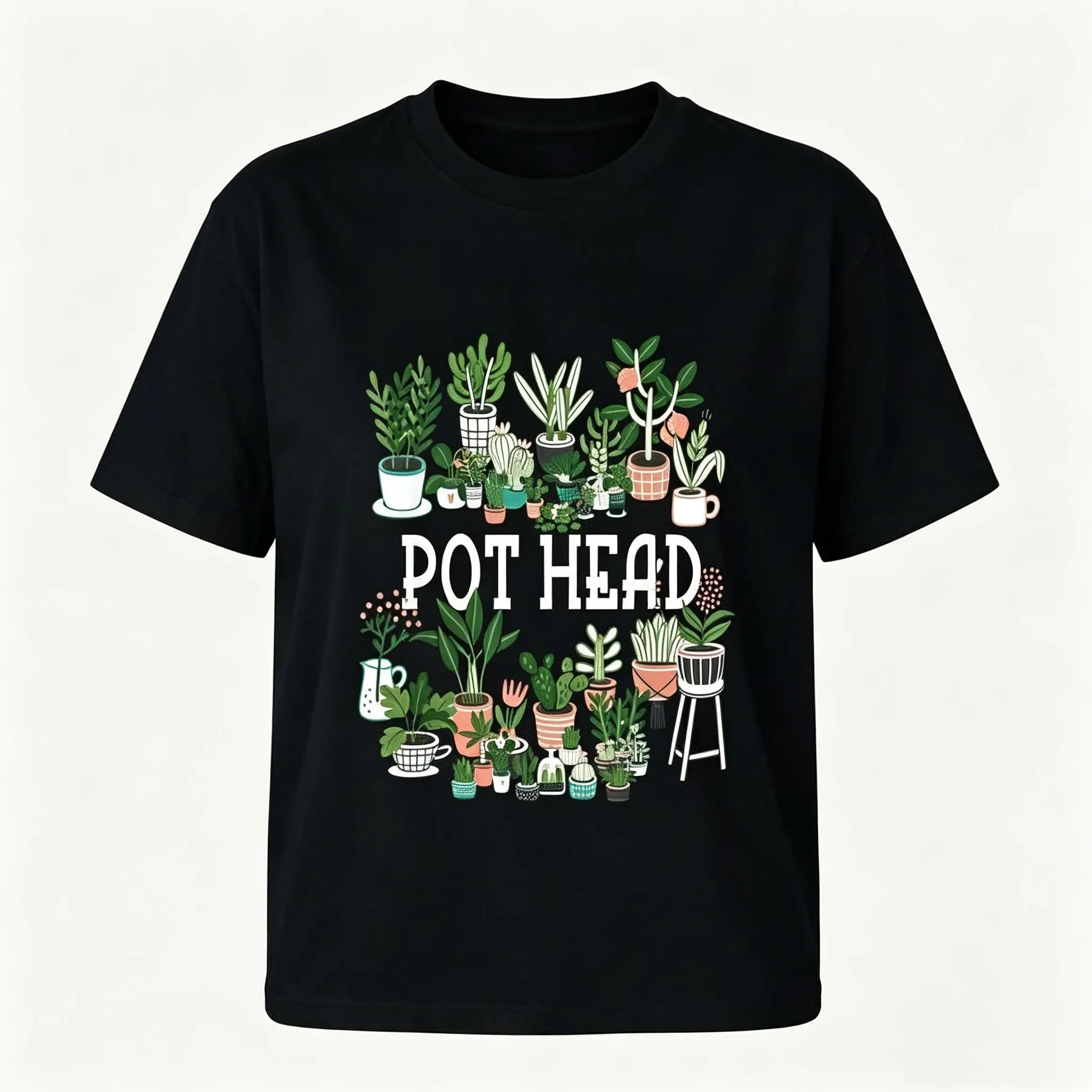 Men's 100% Cotton Pot Head Succulent Graphic Top, Soft Solid Tshirt with Casual Fit, Round Neck, Breathable Seamless Short-Sleeve Casual Gardener Plant Lover Tee, Short Sleeves