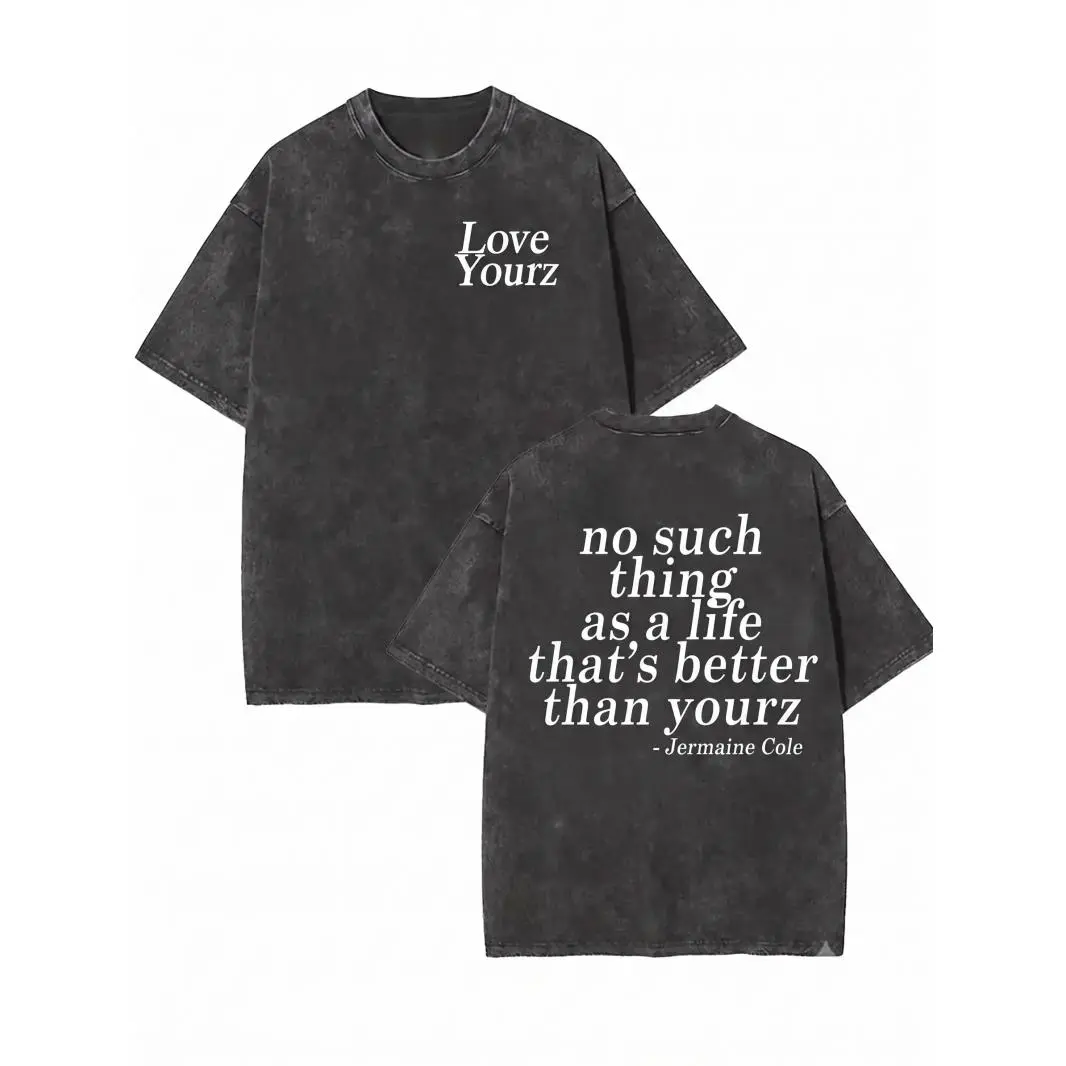 Water wash Men's Short-Sleeve Cotton Casual Distressed Festive T-Shirt - J Cole Dreamville Love Yourz Lyrics Graphic (Version 2), Menswear Tops, T-Shirt Swap Item, Shortsleeve, Round Neck, Cotton Fabric, Graphic Print, Whimsical Fun, Tshirt, Vintage