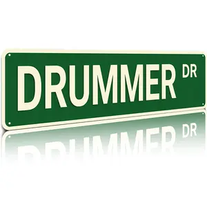 DRUMMER DR Street Sign 16x4 Inch Aluminum Metal Sign - Retro Musician Wall Decor for Man Cave, Garage, Music Studio, Home, Bar - Novelty Tin Sign Gift for Drummers, Band Members, Music Lovers