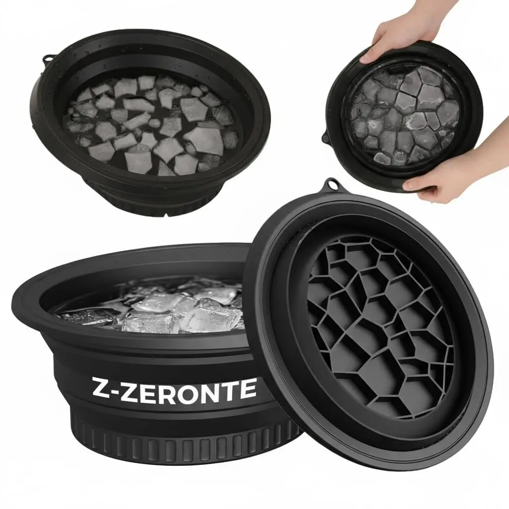 Collapsible Silicone Ice Face Bowl With Built-in Ice Tray Small Reusable Portable Cold Plunge Basin Perfect for Home Camping Travel Cold Bath Spa Tool Black
