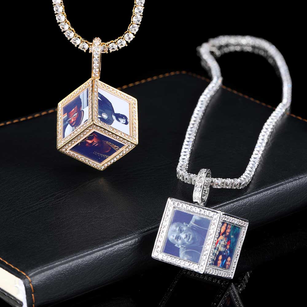 CARÁTIX - Hip Hop Personalize Pictures Jewelry Custom Memory Six-Side Cube Photo Pendant For Necklace GiftsValentine's Day Gift for Men & Girls & Boys Mothers' Day Gift #Springtok