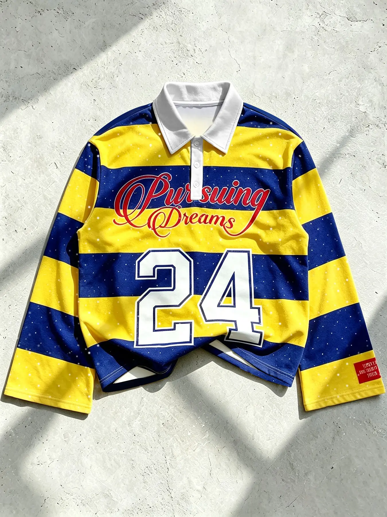 American Vintage Blue Striped 24 Number Rugby Shirt, College Style Collar Long Sleeve Top, Streetwear Hip Hop Slim Fit Polo Tee