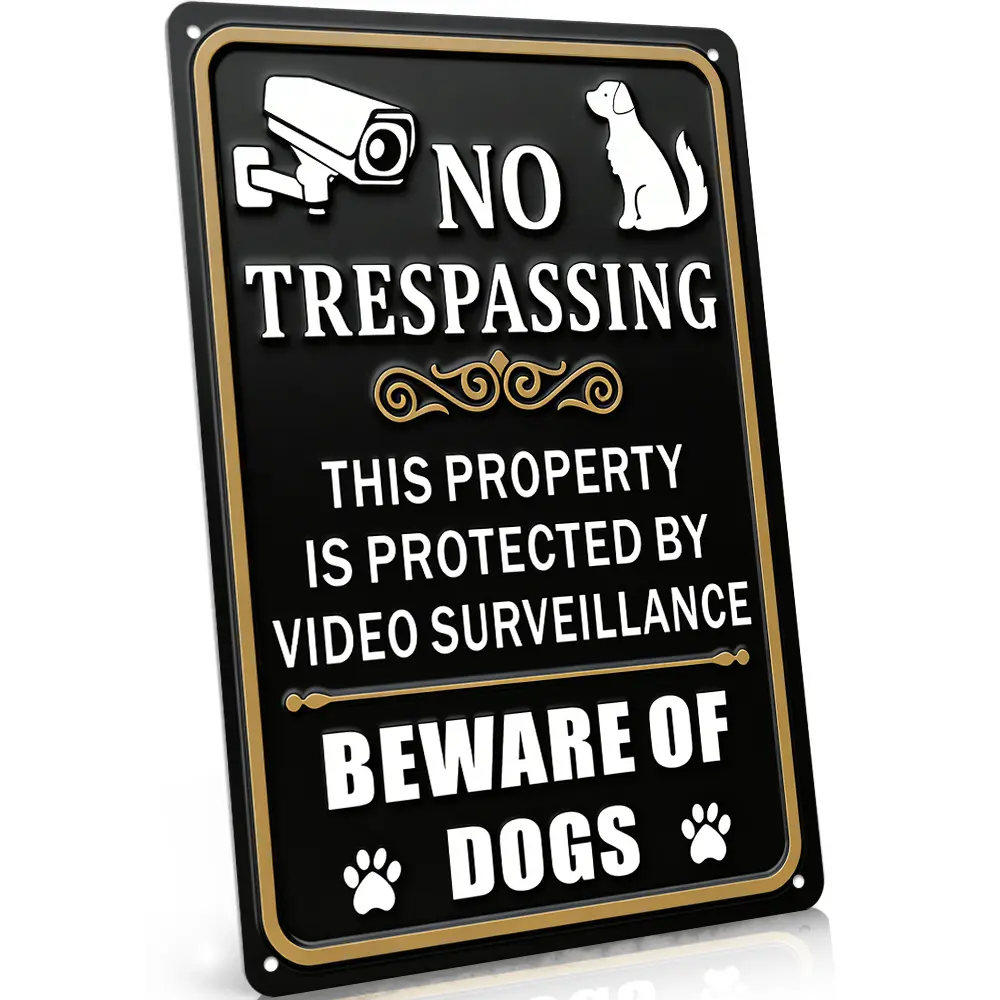 12x8" Waterproof Camera No Trespassing Surveillance Dog Warning Metal Sign, Rust-Proof Aluminum Vintage Home Decor, Backyard Gate/Fence Display for Pet Home Owners, House Owner Birthday Gift Plaque, Water Proof