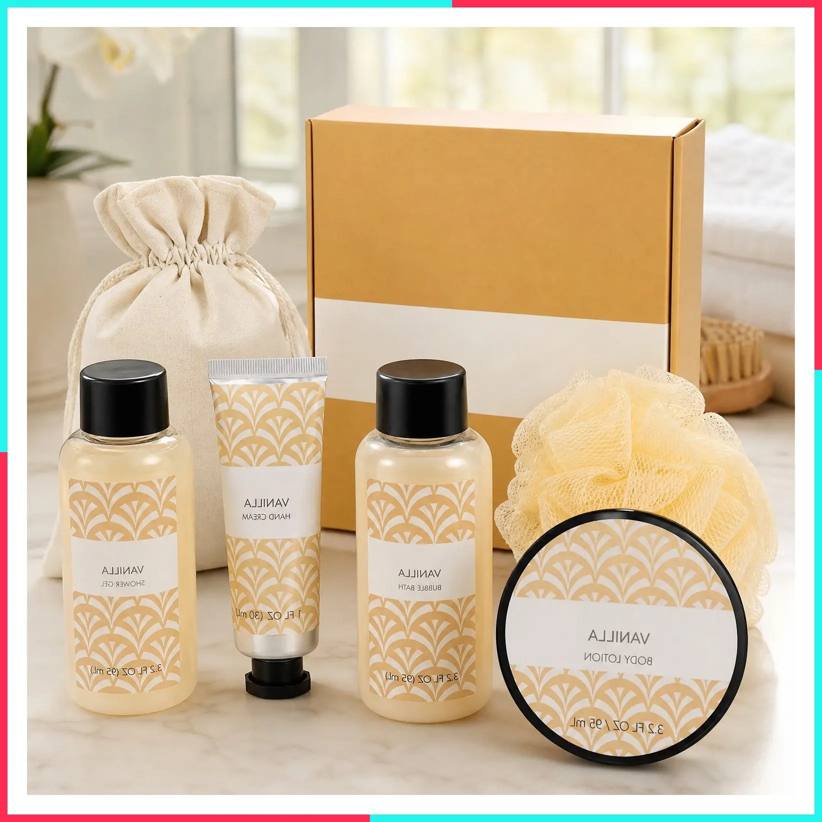 6 Pcs Vanilla Women's Spa Gift Set with Hand Cream & Body Lotion, Birthday Christmas Anniversary Gift Baskets for Her
